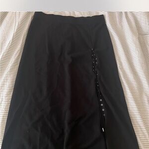 Elliott Lauren Black Midi Skirt with Lace-Up Detail